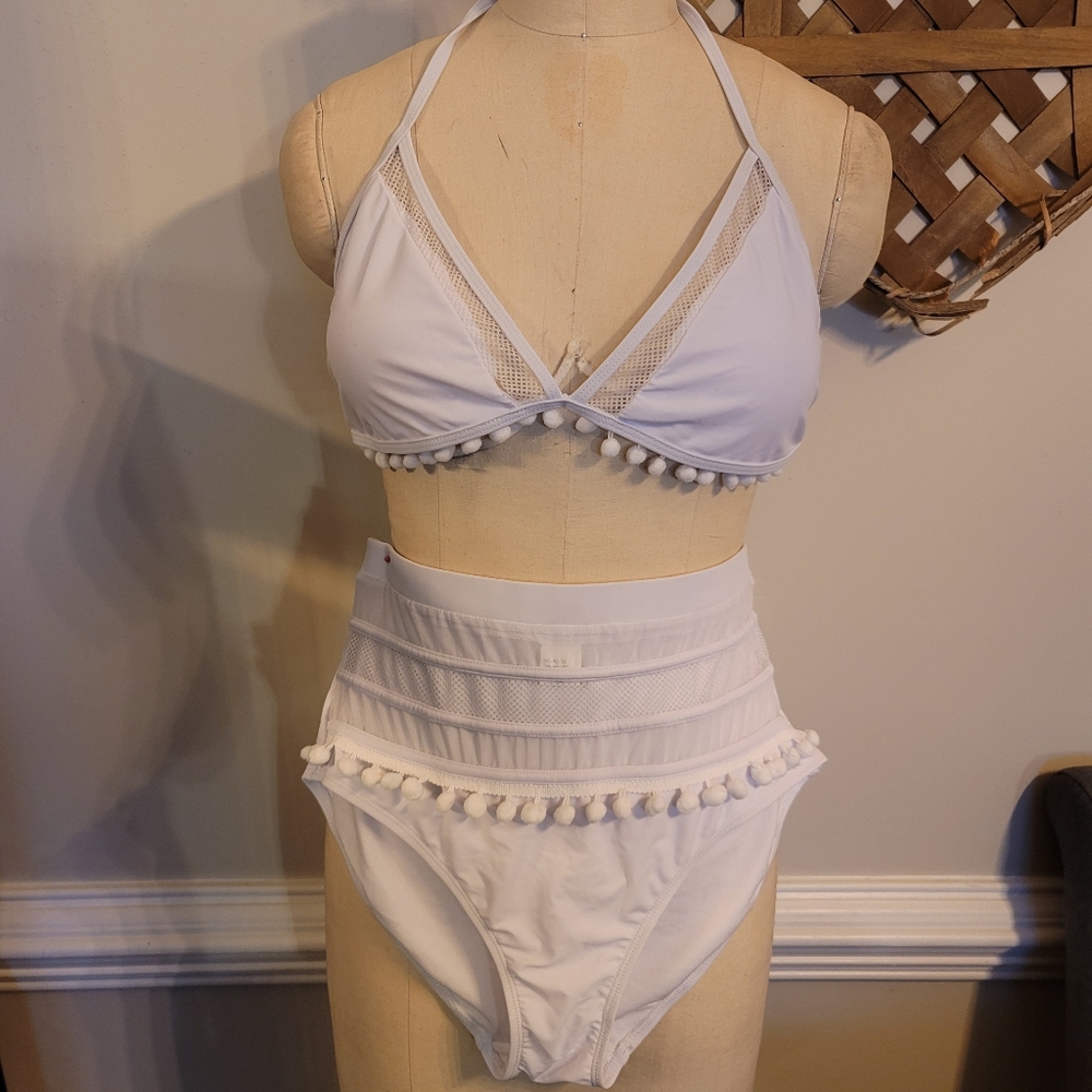 White high waisted boho bikini